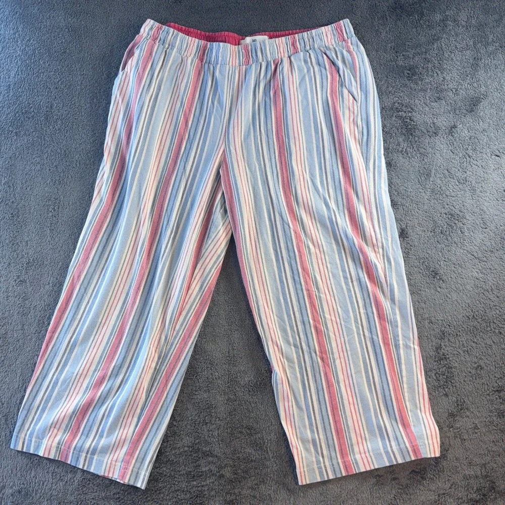Karen Neuburger Striped Pajama Pants XL Cotton Blend Pink Blue White Soft Stripe